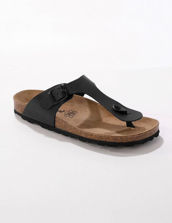 Sandales entredoigts cuir &agrave; boucle r&eacute;glable (noir)