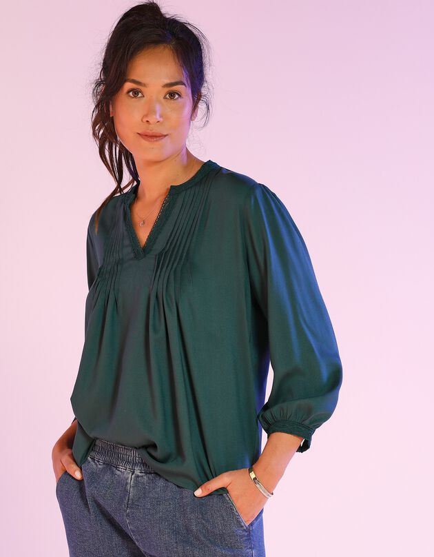 Blouse manches longues détails macramé (vert)