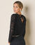 Blouse d&eacute;collet&eacute; festonn&eacute; dos, manches dentelle (noir)