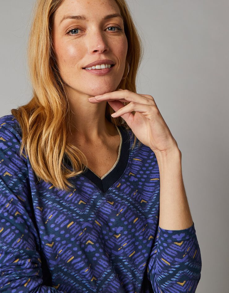 Tee-shirt col V imprimé zigzag (marine) Tee-shirt col V imprimé zigzag (marine)
