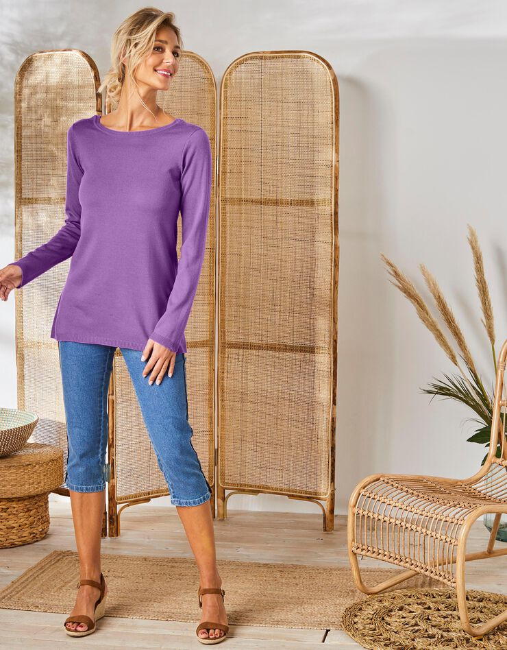 Pull uni, laçage dos imprimé fleuri (lilas) Pull uni, laçage dos imprimé fleuri (lilas)