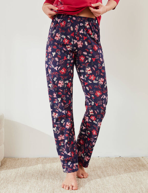 Pantalon pyjama imprim&eacute; floral (marine / rouge)