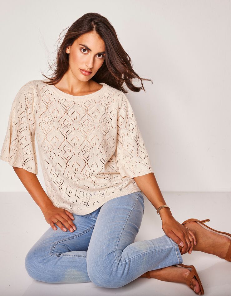 Pull col bateau, maille fantaisie (naturel) Pull col bateau, maille fantaisie (naturel)