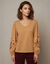 T-shirt manches longues brod&eacute;es, coton (noisette)