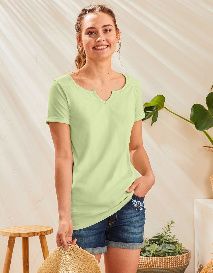 Tee-shirt col tunisien uni coton bio (anis) Tee-shirt col tunisien uni coton bio (anis)
