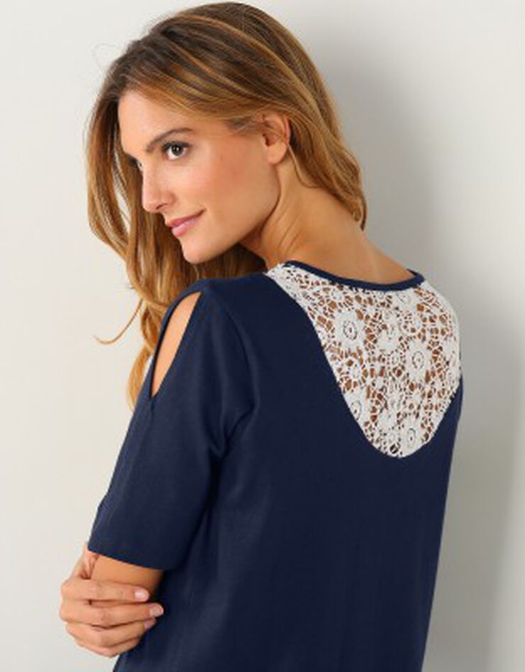 Chemise de nuit dos macramé (marine) Chemise de nuit dos macramé (marine)