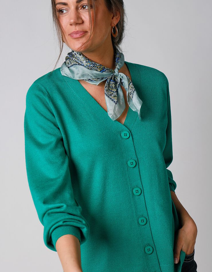 Gilet col V boutonné, toucher cachemire (vert pomme) Gilet col V boutonné, toucher cachemire (vert pomme)