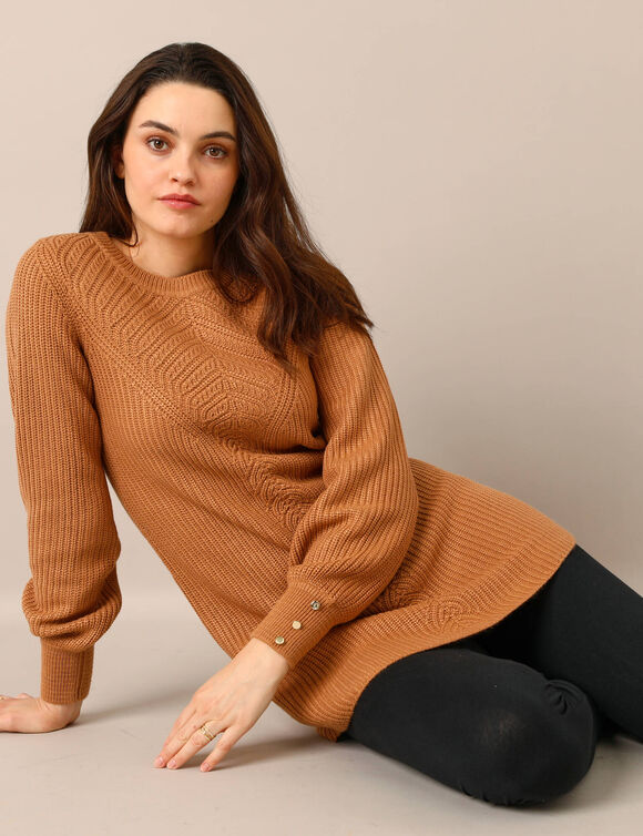 Pull-tunique maille fantaisie  (noisette)