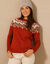 Pull col rond jacquard, toucher doux (orange / écru)