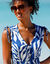 Robe de plage imprimée, crépon (bleu / écru)
