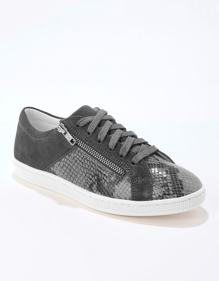 Basket zippée en cuir souple effet python - forme basse (gris) Basket zippée en cuir souple effet python - forme basse (gris)