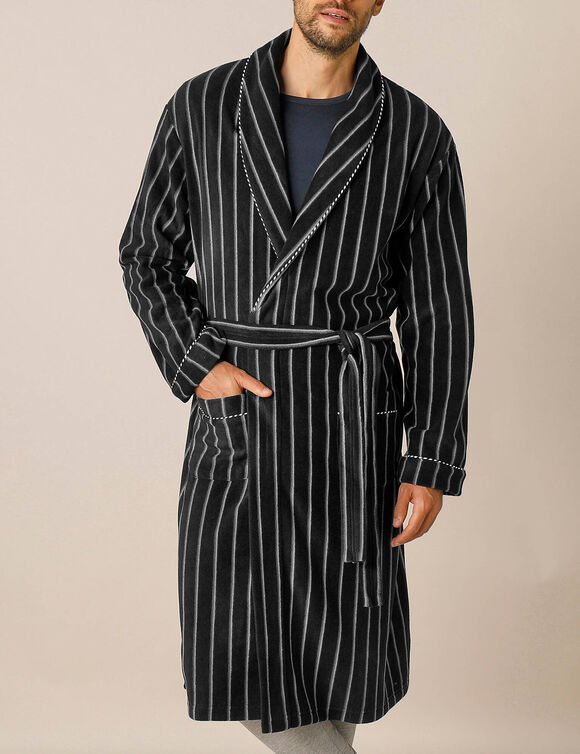 Robe de chambre maille polaire (rayé gris)