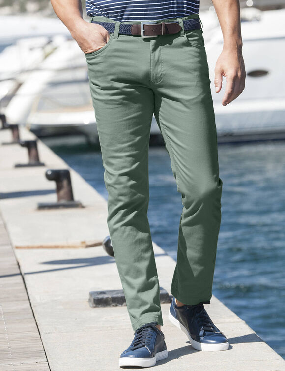 Pantalon droit 5 poches &eacute;lastiqu&eacute; c&ocirc;t&eacute;s - L28 (vert amande)