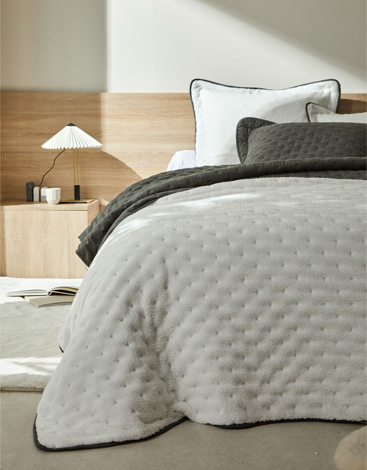 Couvre-lit réversible microfibre matelassée/sherpa (anthracite)