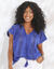 Blouse macramé, crépon coton (bleu dur)