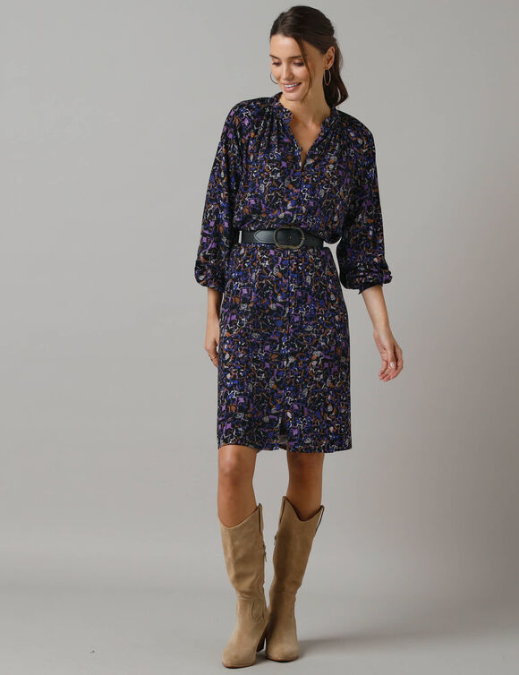 Robe chemisier boutonnée imprimée (noir / bleu)
