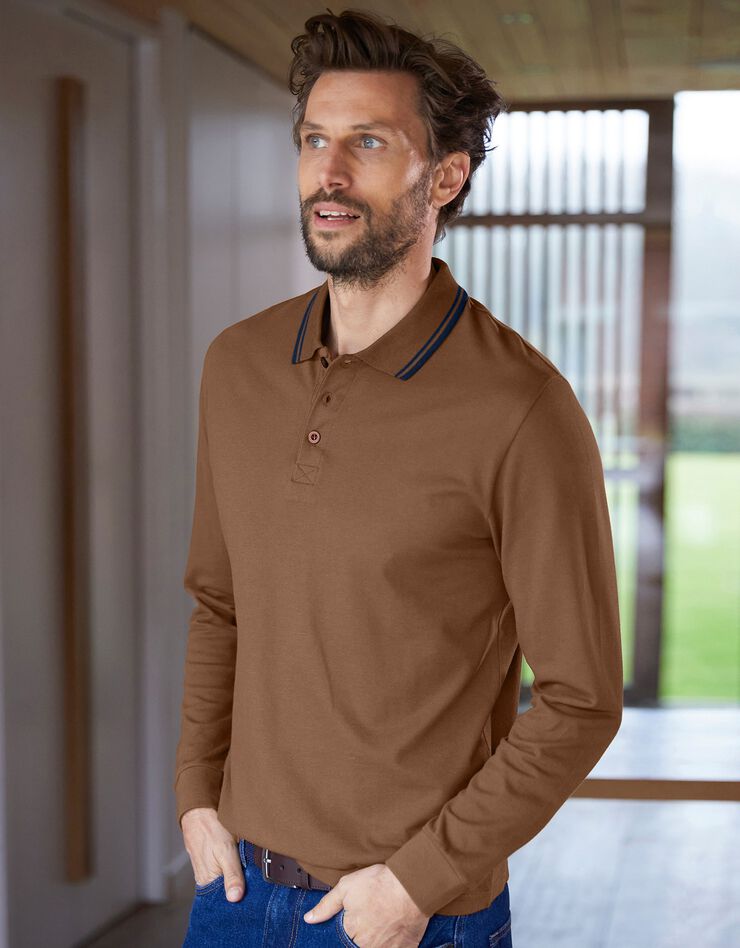 Polo uni maille piquée manches longues (cuivre) Polo uni maille piquée manches longues (cuivre)