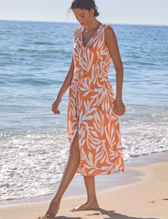 Robe de plage imprim&eacute;e, cr&eacute;pon (abricot)
