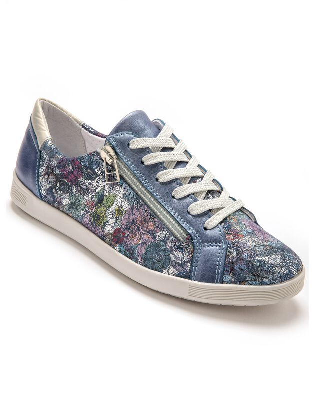Baskets dessus cuir bi-matière - grande largeur (bleu)