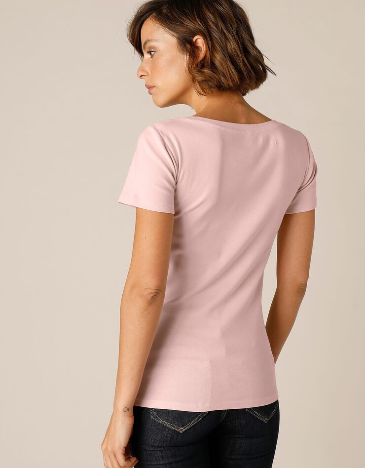 Tee-shirt col rond uni manches courtes jersey coton bio (rose poudré)