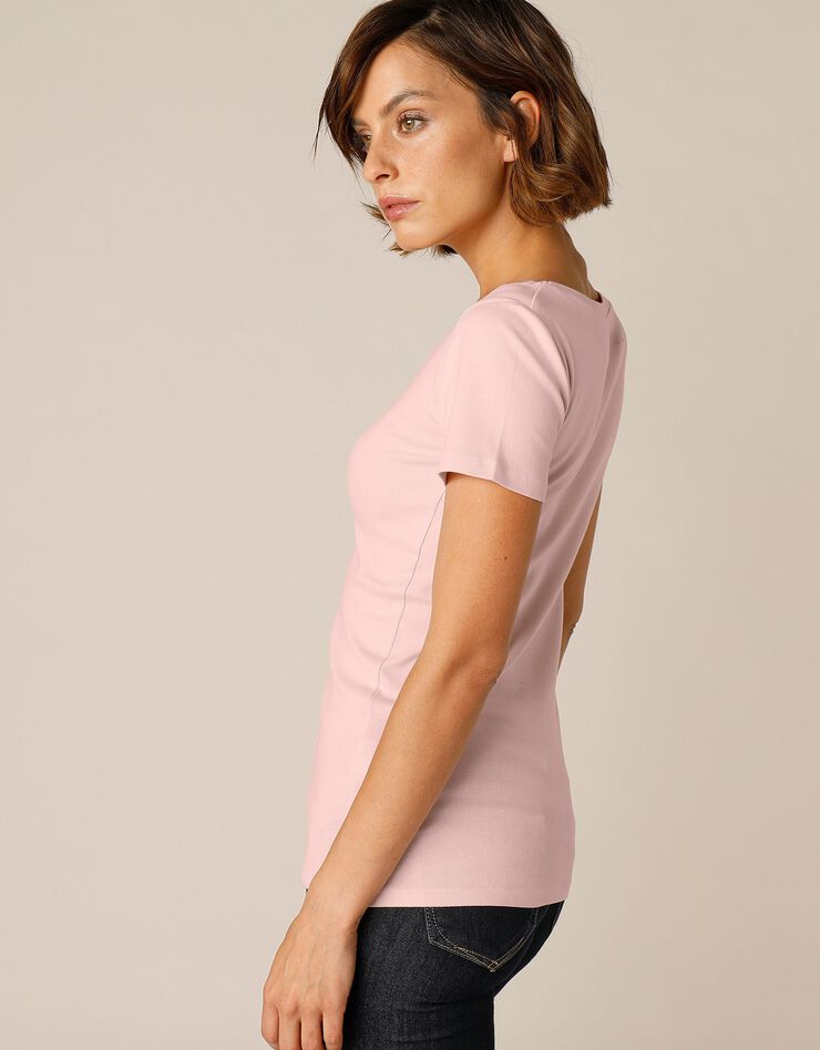 Tee-shirt col rond uni manches courtes jersey coton bio (rose poudré) Tee-shirt col rond uni manches courtes jersey coton bio (rose poudré)