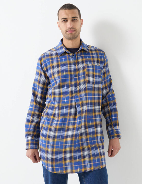 Chemise extra-longue carreaux flanelle (bleu / curry)