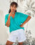 Tunique col macramé manches courtes (turquoise)