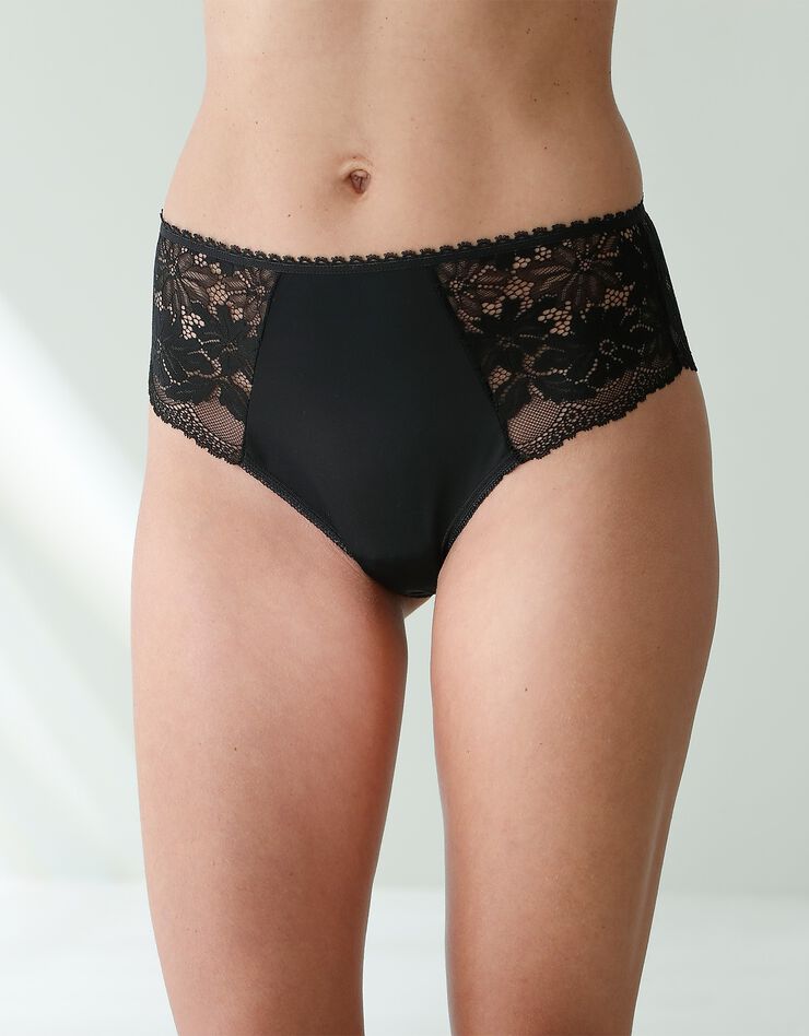 Culotte forme tanga taille haute microfibre et dentelle stretch - lot de 2 (noir)