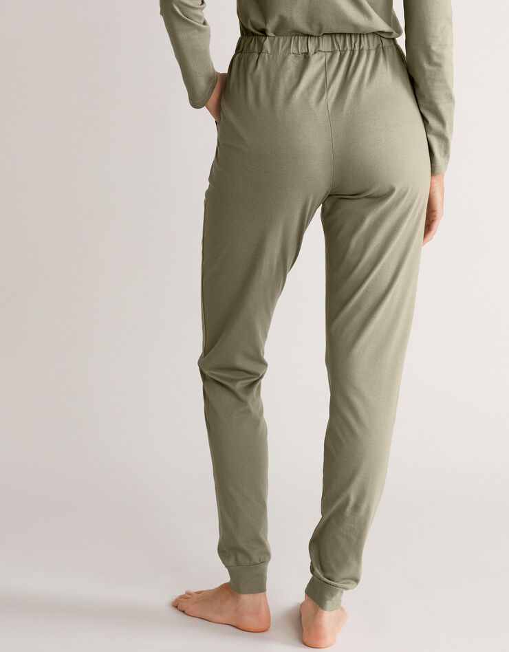 Pantalon bas resserré uni taille élastiquée (vert olive)