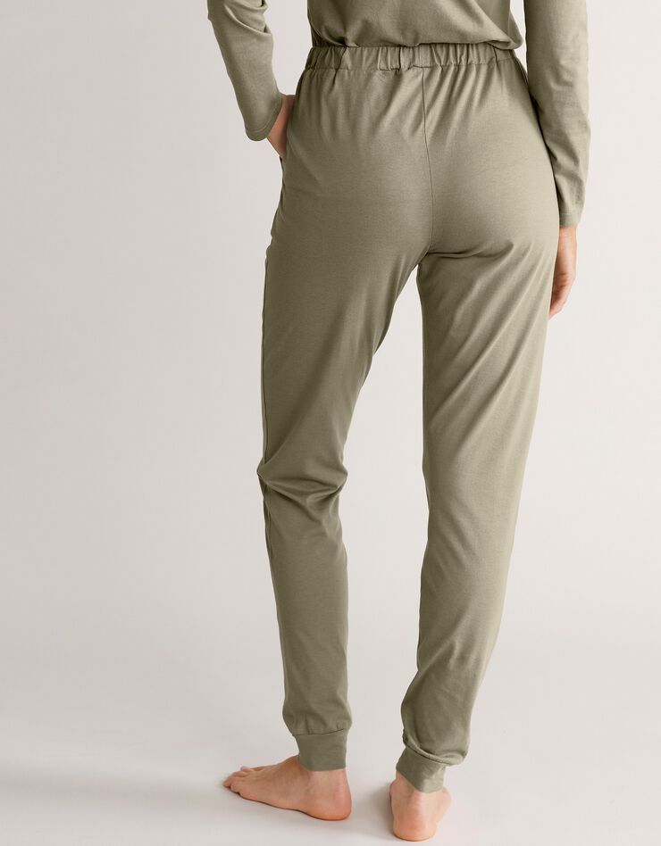 Pantalon bas resserré uni taille élastiquée (vert olive) Pantalon bas resserré uni taille élastiquée (vert olive)