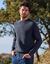 Pull col rond manches marteau côtes anglaises 30% laine (bleu mouliné)