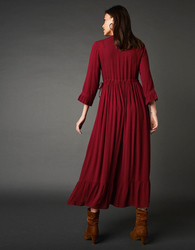 Robe longue taille coulissée unie (grenat)