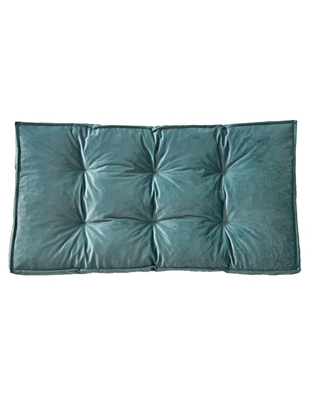 Long coussin de sol bi-matière velours/coton uni (céladon)