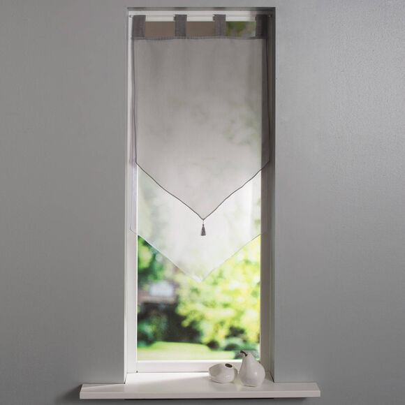 Vitrage voile double uni forme pointe finition pattes (gris / blanc)