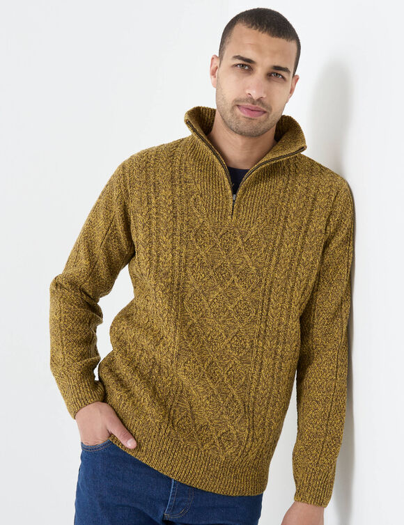 Pull col camionneur maille irlandaise (curry moulin&eacute;)