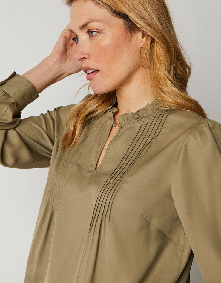 Blouse à plis manches longues unie (kaki clair) Blouse à plis manches longues unie (kaki clair)
