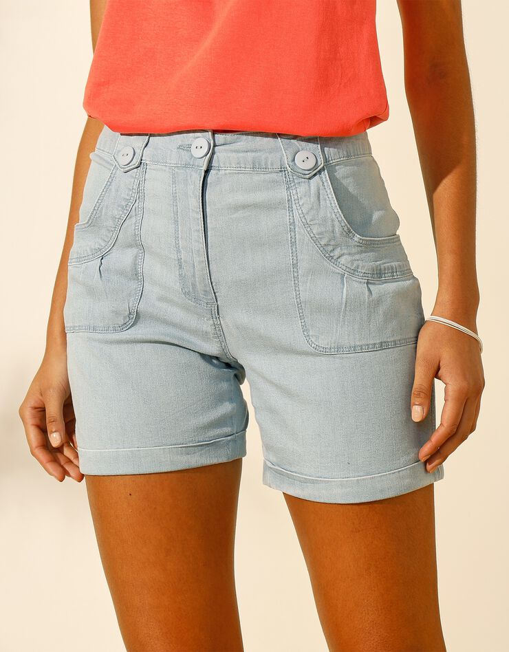 Short en jean à revers stretch (bleached) Short en jean à revers stretch (bleached)