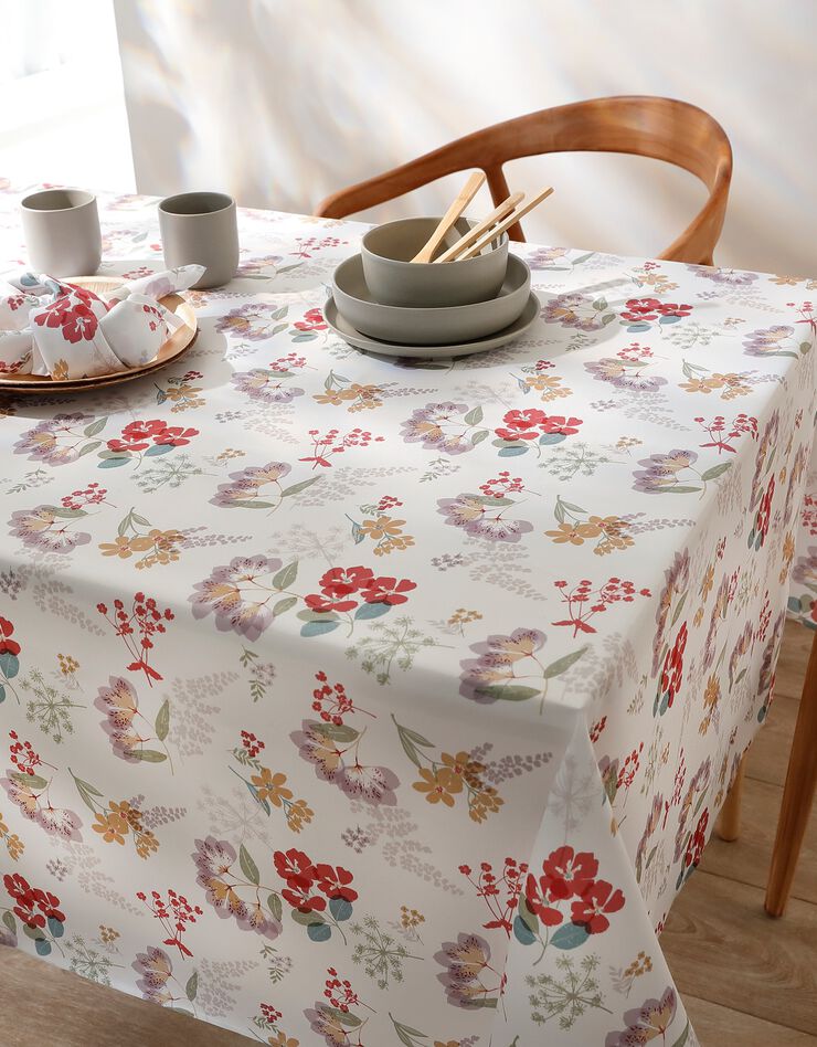 Nappe anti-taches motif floral (blanc / multicolore)