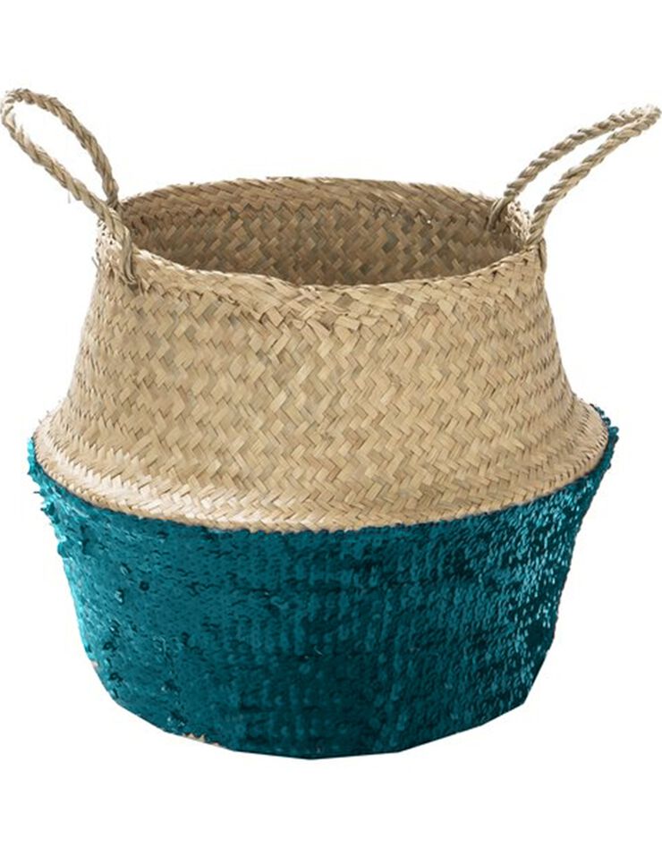 Panier de rangement en raphia et sequins (bleu foncé)