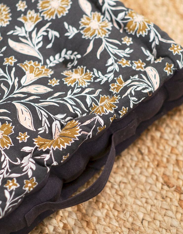 Coussin de sol coton imprimé indien (bronze / noir)