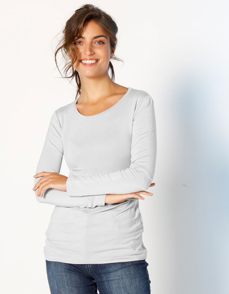 Tee-shirt uni col rond viscose stretch (blanc cassé) Tee-shirt uni col rond viscose stretch (blanc cassé)