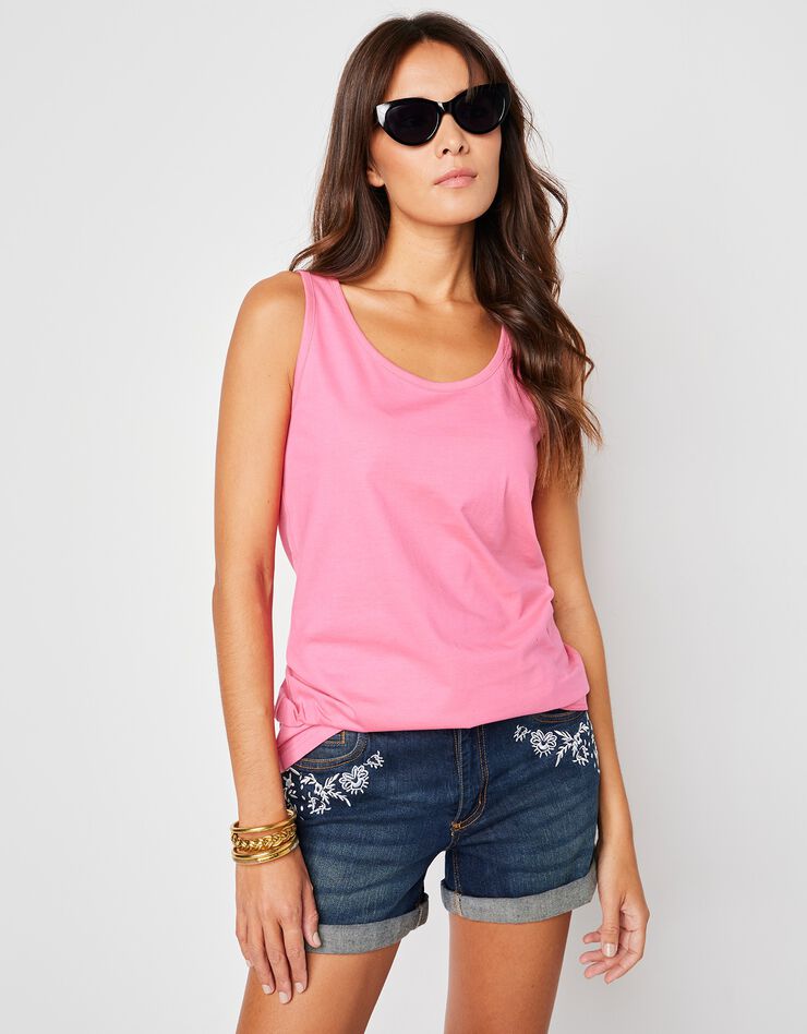 Débardeur bretelles larges uni coton (rose) Débardeur bretelles larges uni coton (rose)
