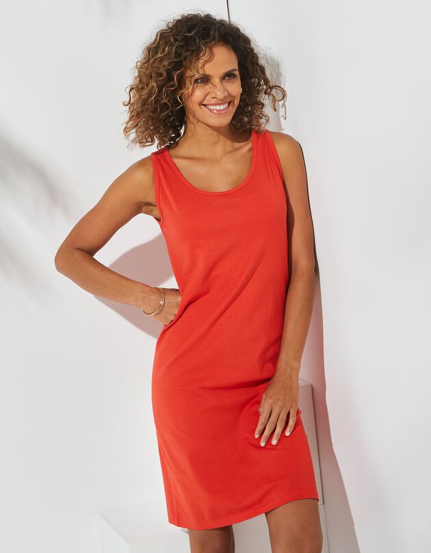 Robe sans manches unie, maille stretch (rouge)