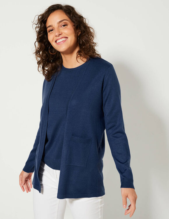 Gilet porter ouvert, maille toucher doux (marine)