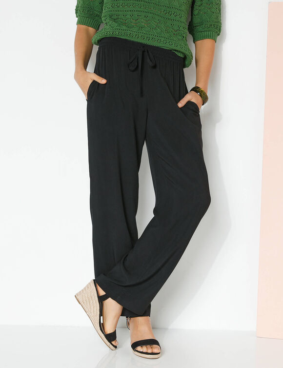 Pantalon large fluide uni (noir)