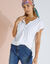 Tee-shirt col tunisien manches courtes, uni (blanc)