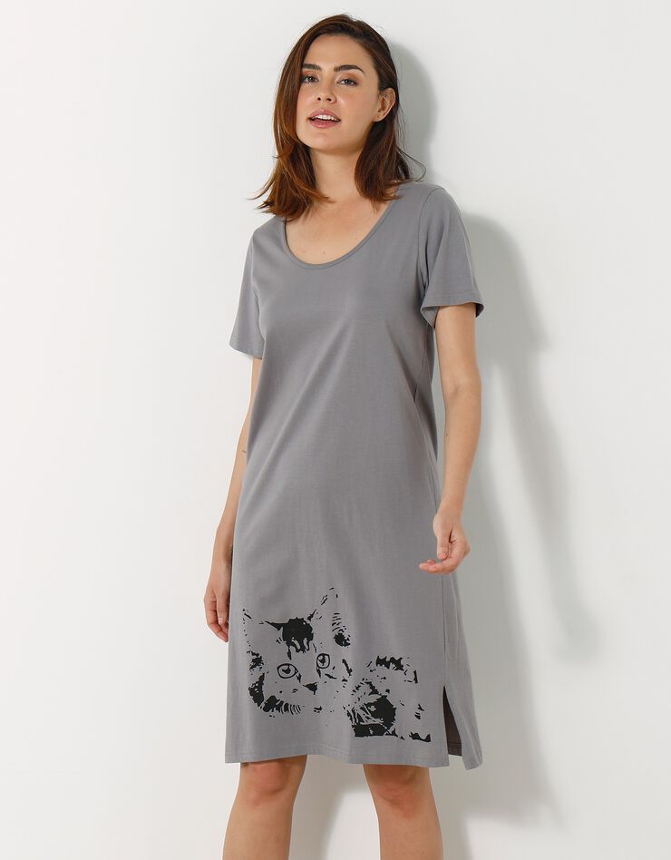 Chemise de nuit courte imprimé chat - lot de 2 (pêche / gris) Chemise de nuit courte imprimé chat - lot de 2 (pêche / gris)