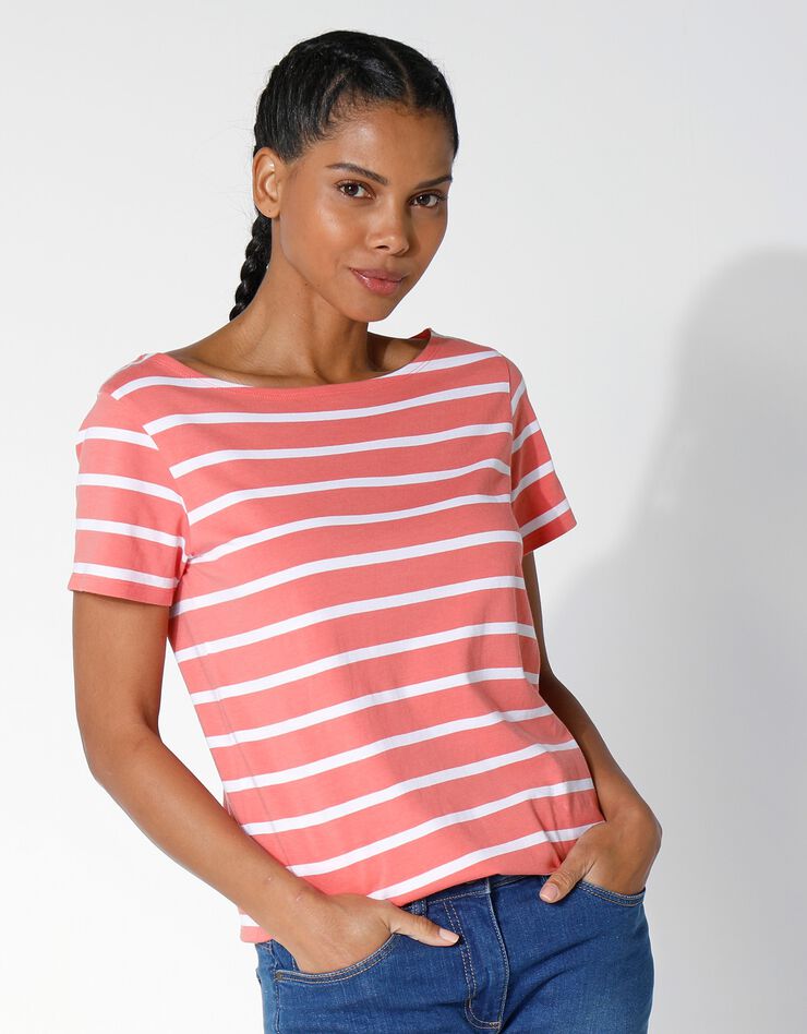 Tee-shirt marinière, manches courtes (corail grisé / blanc) Tee-shirt marinière, manches courtes (corail grisé / blanc)