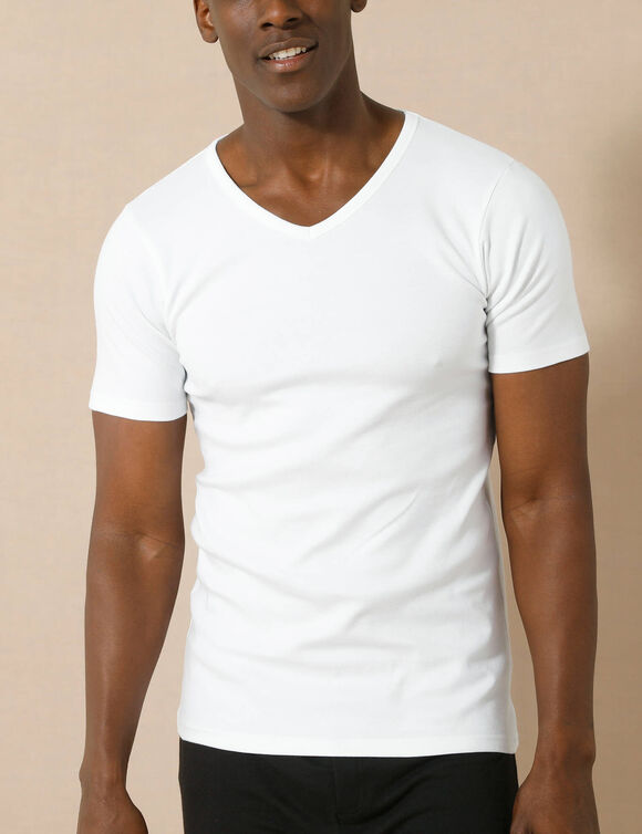 T-shirt sous-v&ecirc;tement homme col V manches courtes chaleur douce - lot de 2 (blanc)
