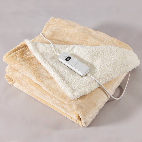 Couverture chauffante d&eacute;co bi mati&egrave;re (beige)